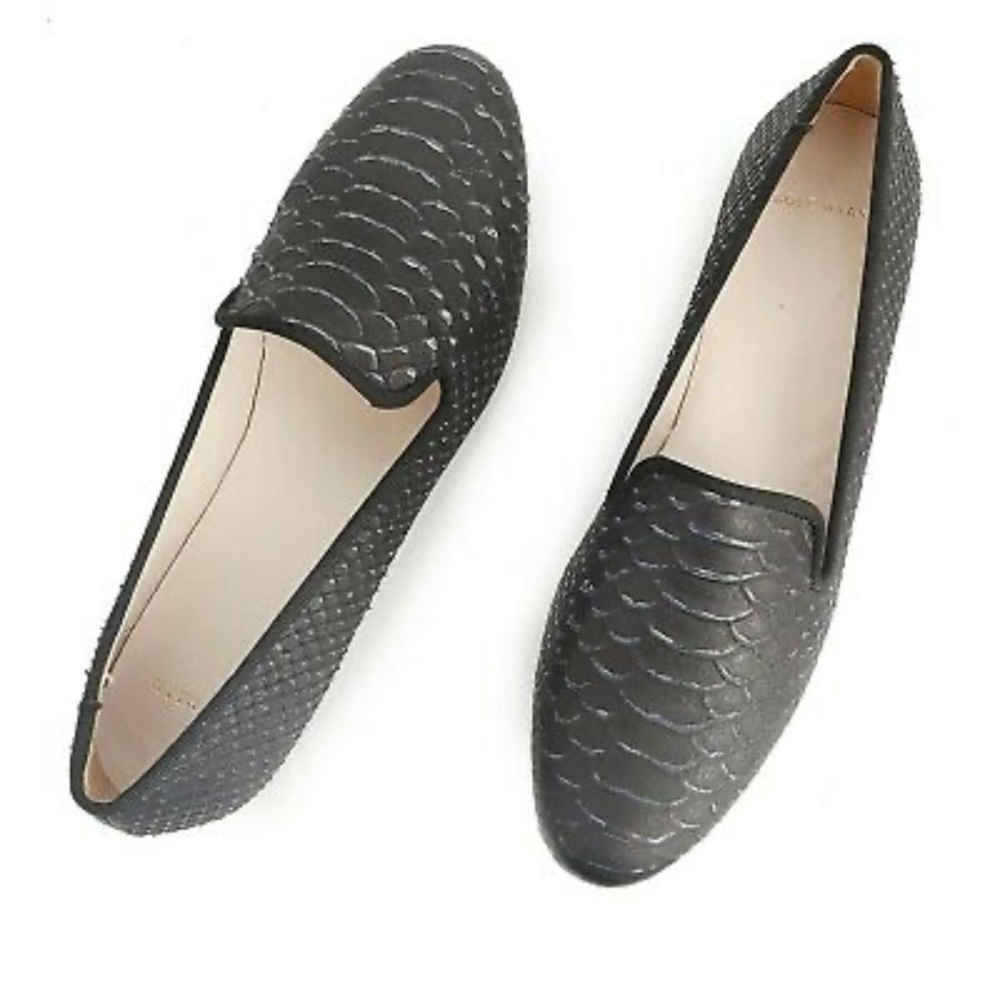 Cole Haan Women 11 Casual Loafers Slip On Shoe Black Snakeskin Embossed Leather
